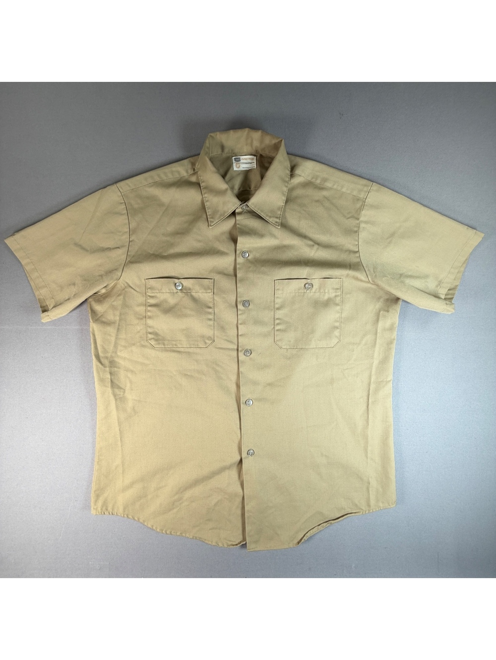 VTG Sears Perma Prest Shirt Mens XL Tan Khaki Short Sleeve Workwear Button Up